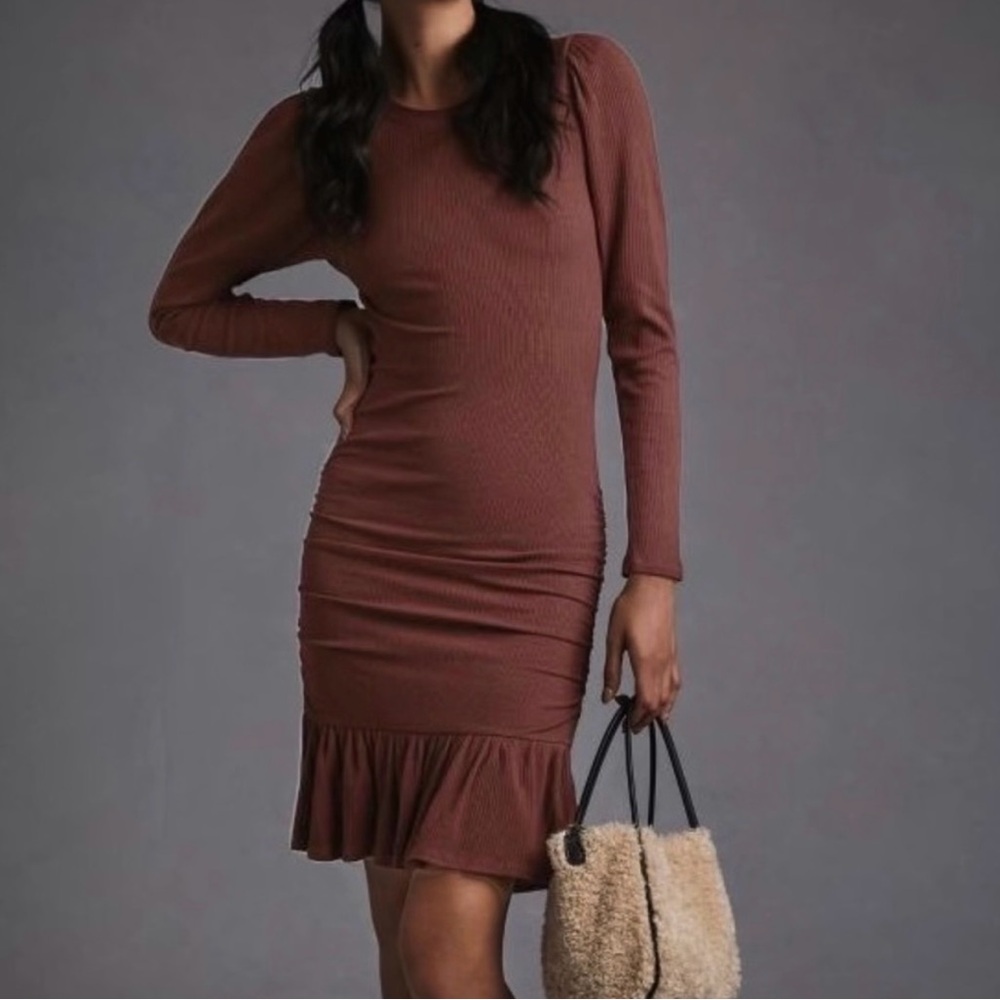 Anthropologie Sundry Ruched Ruffle Dress Large NWT